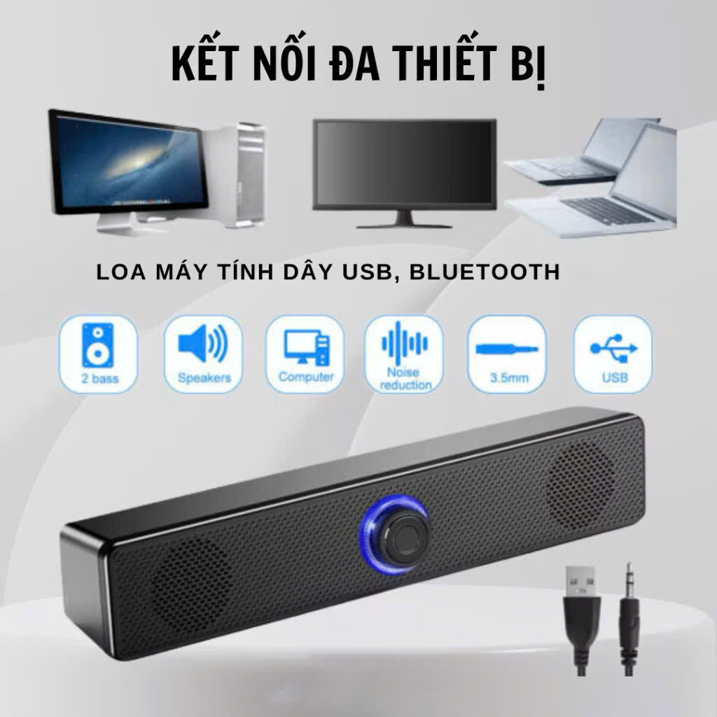 Loa Buletooth Bass siêu mạnh kết nối PC Laptop điện thoại tivi, loa vi tính để bàn E-3511 công suất 6W Usb/ jack 3.5mm - Hàng chính hãng