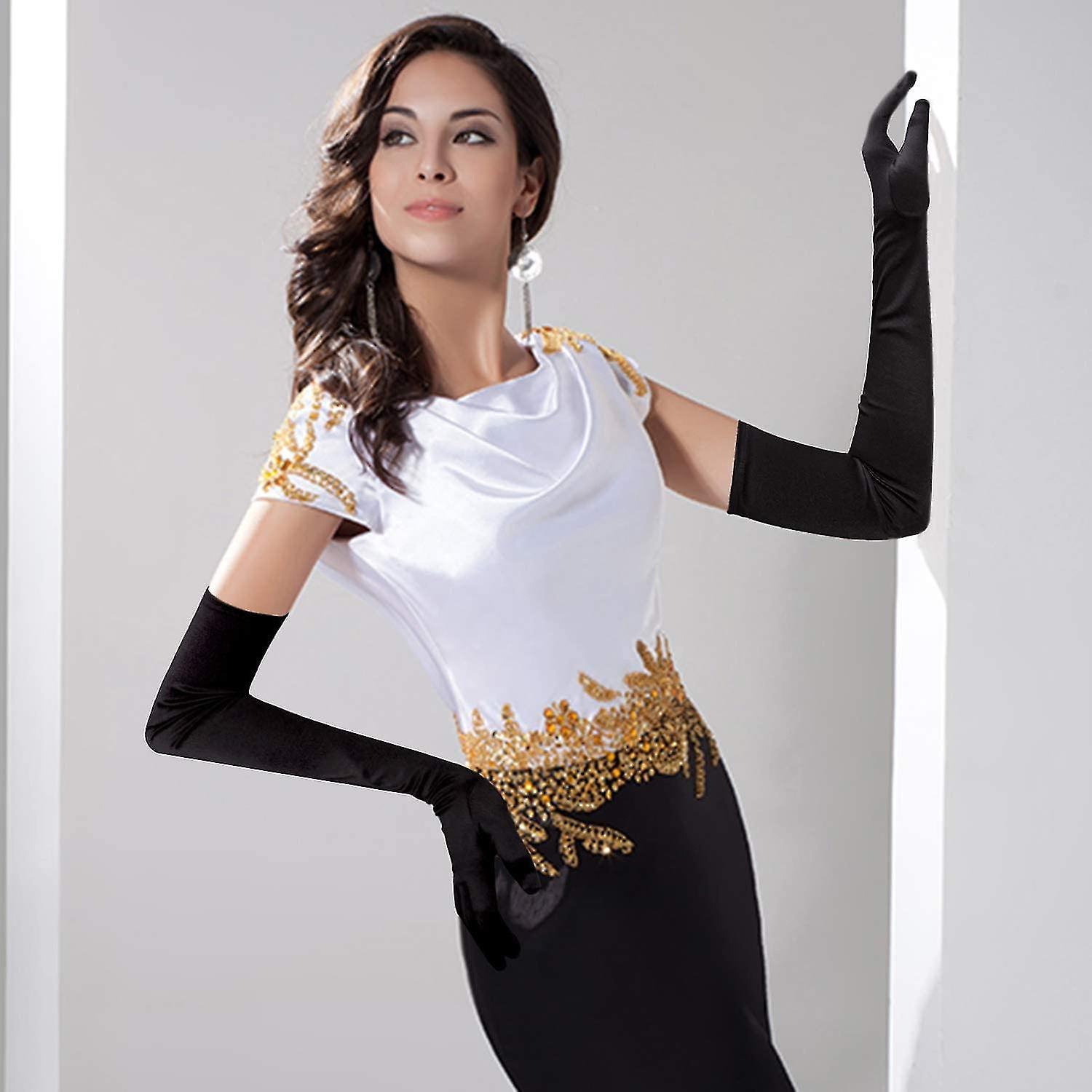 Găng tay dài Găng tay Satin đen Găng tay buổi tối Găng tay Opera Đen Găng tay khuỷu tay 21 "cho nữ