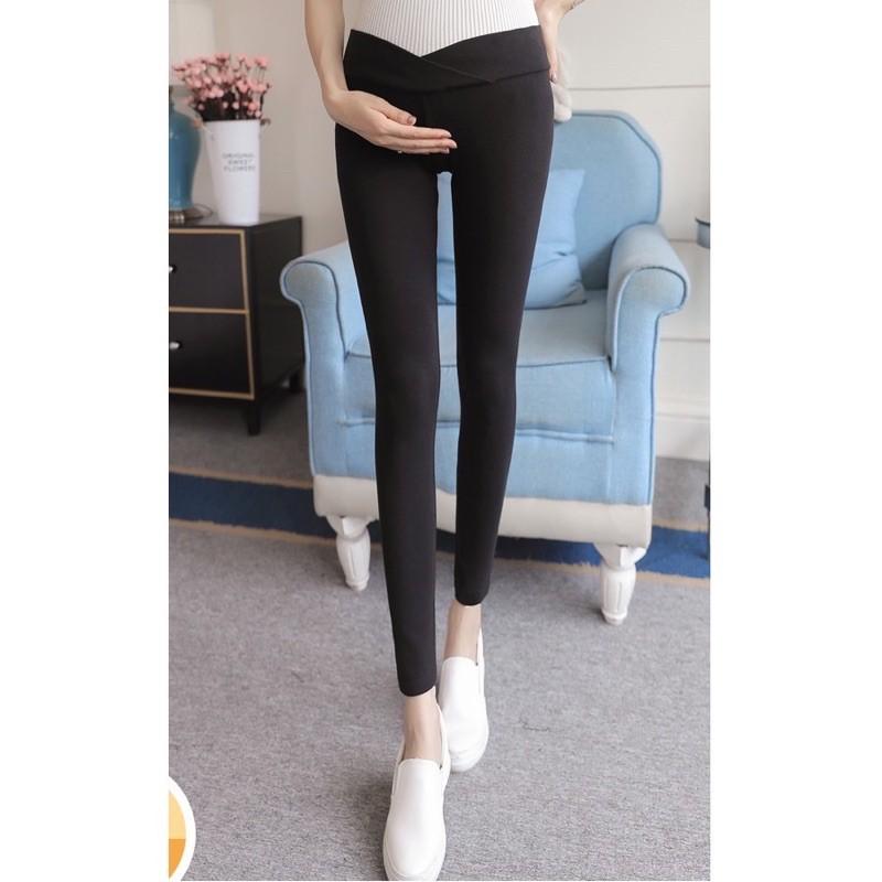 Quần legging bầu cap chéo cao cấp có dây điều chỉnh bụng