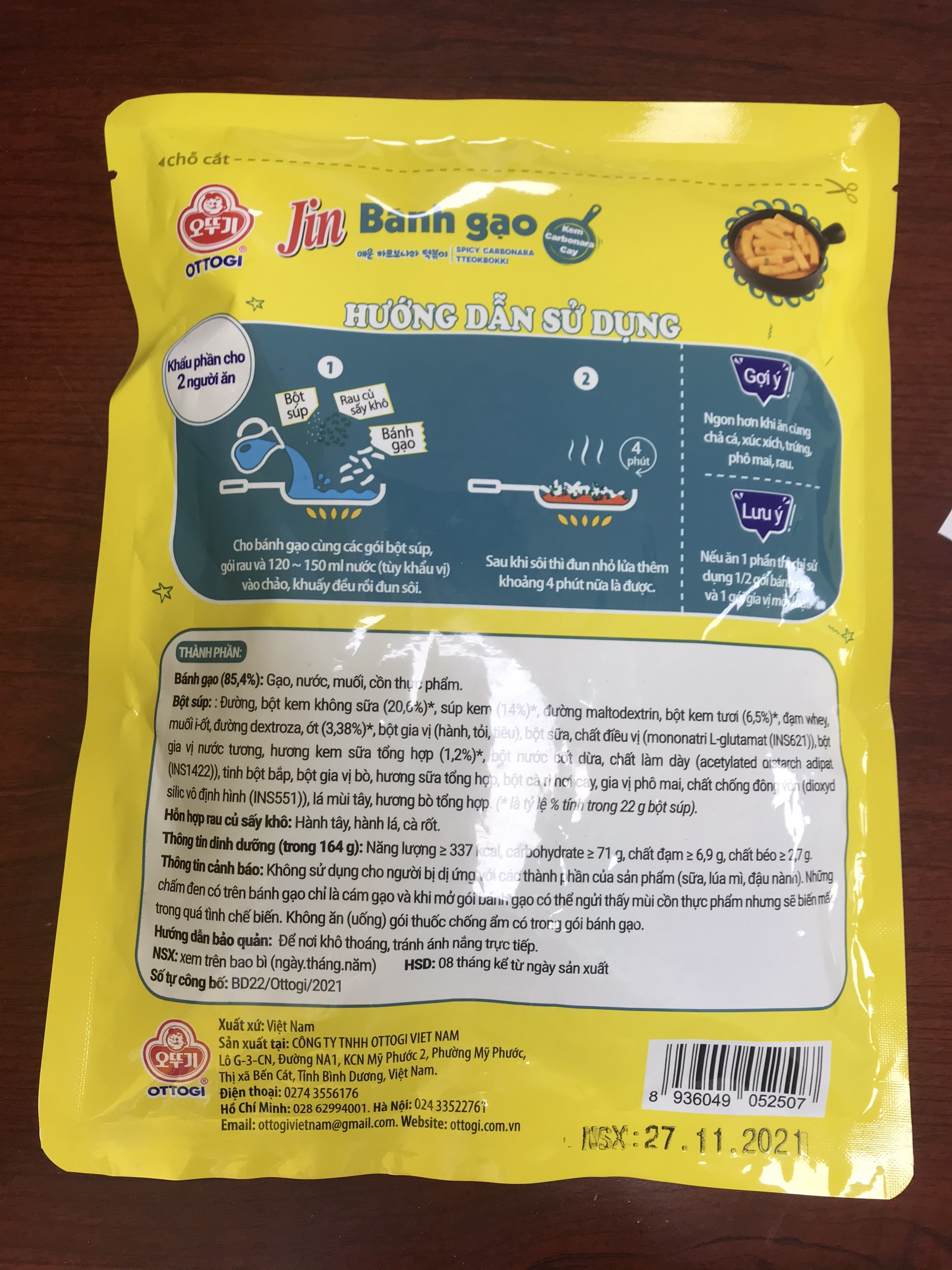 Bánh gạo Jin kem Carbonara Cay Ottogi 164g