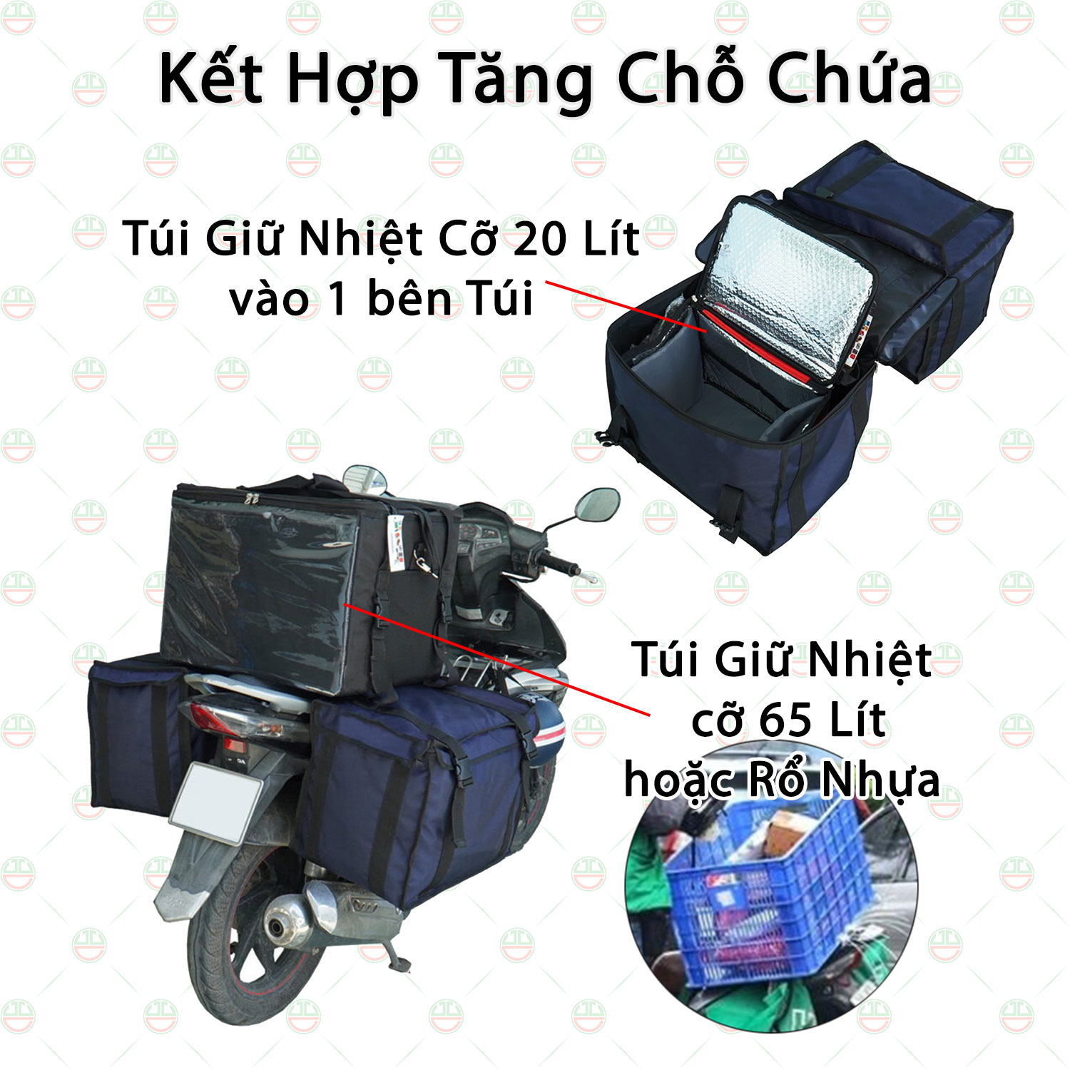 [Chứa Nhiều] Túi Giao Hàng Đôi KhoNCC Hàng Chính Hãng - Với 2 Túi Cặp Bên Hông Sau Yên Xe Máy Dành Cho Shipper - Quán Ăn Uống Bánh Kem Pizza Hải Sản - KKT-TGHD (Nhiều màu)