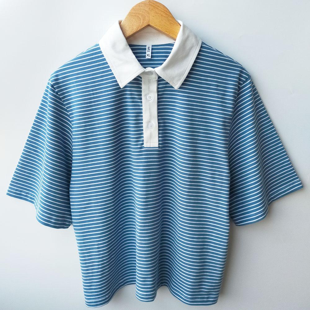 Áo croptop polo nữ tay ngắn kẻ sọc, chất vải 100% cotton, phong cách trẻ trung và thời trang cho mùa hè - Trắng trơn