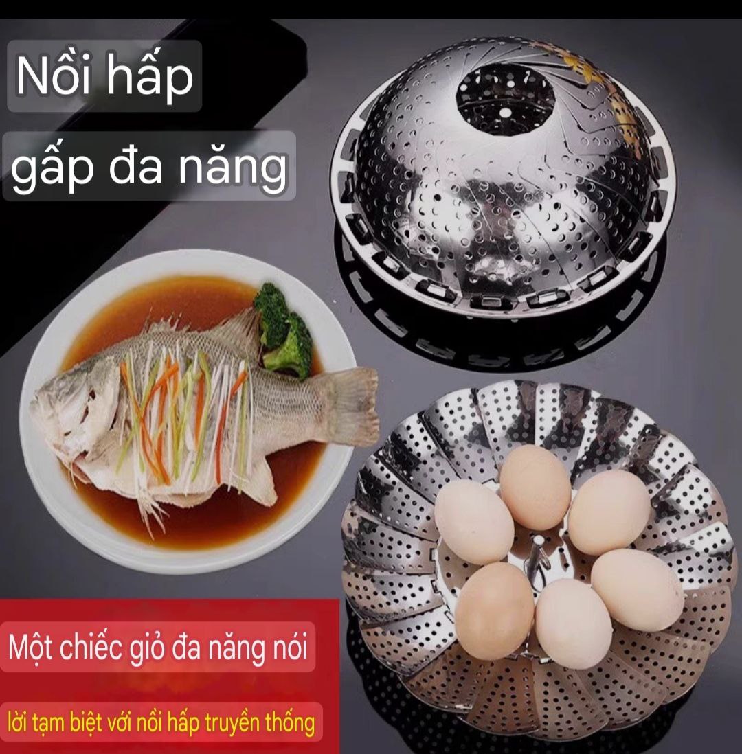 Vỉ hấp inox nồi hấp gấp gọn đa năng thông minh - dùng để hấp được tất cả các loại xoong nồi