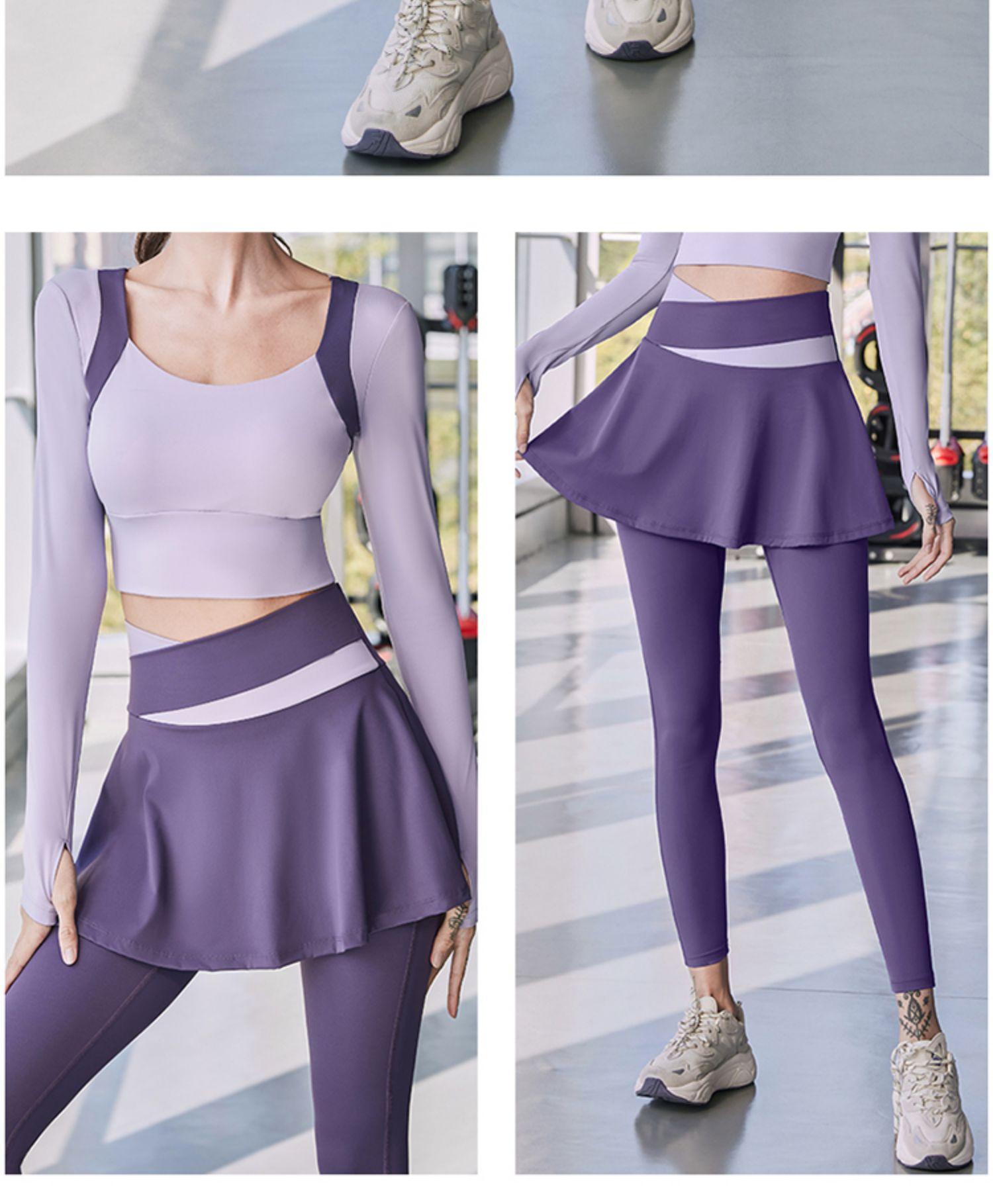F.Dyraa phụ nữ quần yoga chạy bộ quần legging túi đàn hồi cao với váy với quần legging tập thể dục quần áo nữ Color: Coffee Size: S