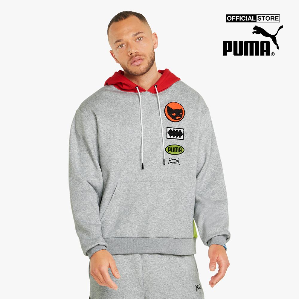 PUMA - Áo hoodie nam phối mũ trùm Playbook Basketball Pullover 534188-01-XS