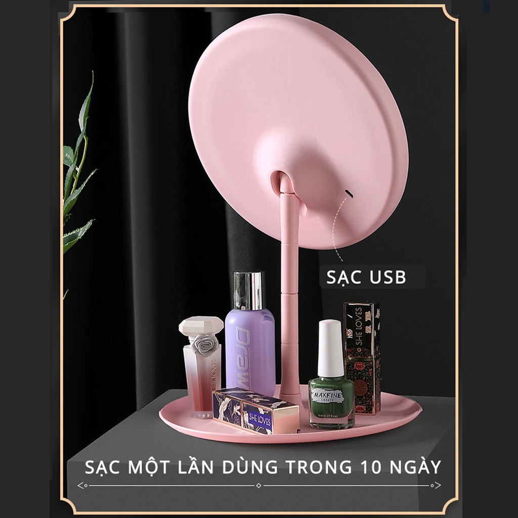 Gương trang điểm có đèn led để bàn làm đẹp cầm tay bổ sung ánh sáng sạc USB (TL15)