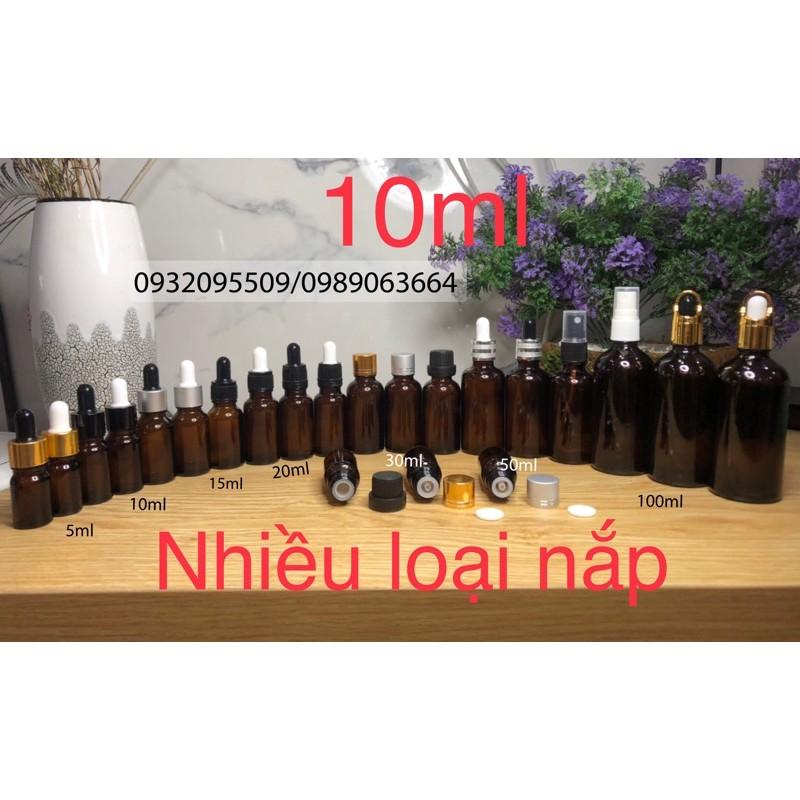 10 lọ chai 10ml nâu đựng serum mỹ phẩm tinh dầu