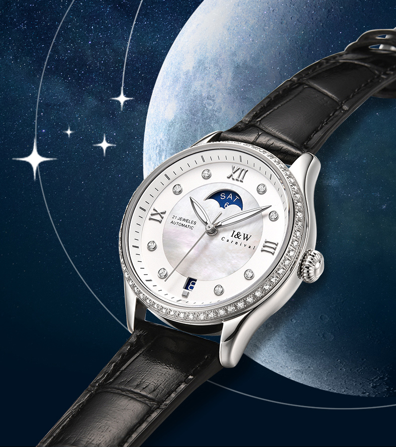 Đồng hồ nữ chính hãng I&amp;W CARNIVAL IW582G-2 Kính sapphire ,chống xước ,Chống nước 30m ,Bảo hành 24 tháng,Máy cơ (Automatic),dây da cao cấp, thiết kế đơn giản dễ đeo
