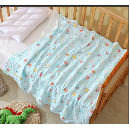 Chăn đắp xô nhăn 6 lớp in hoa cho bé nhiều mẫu ( KT 105cm x105cm )