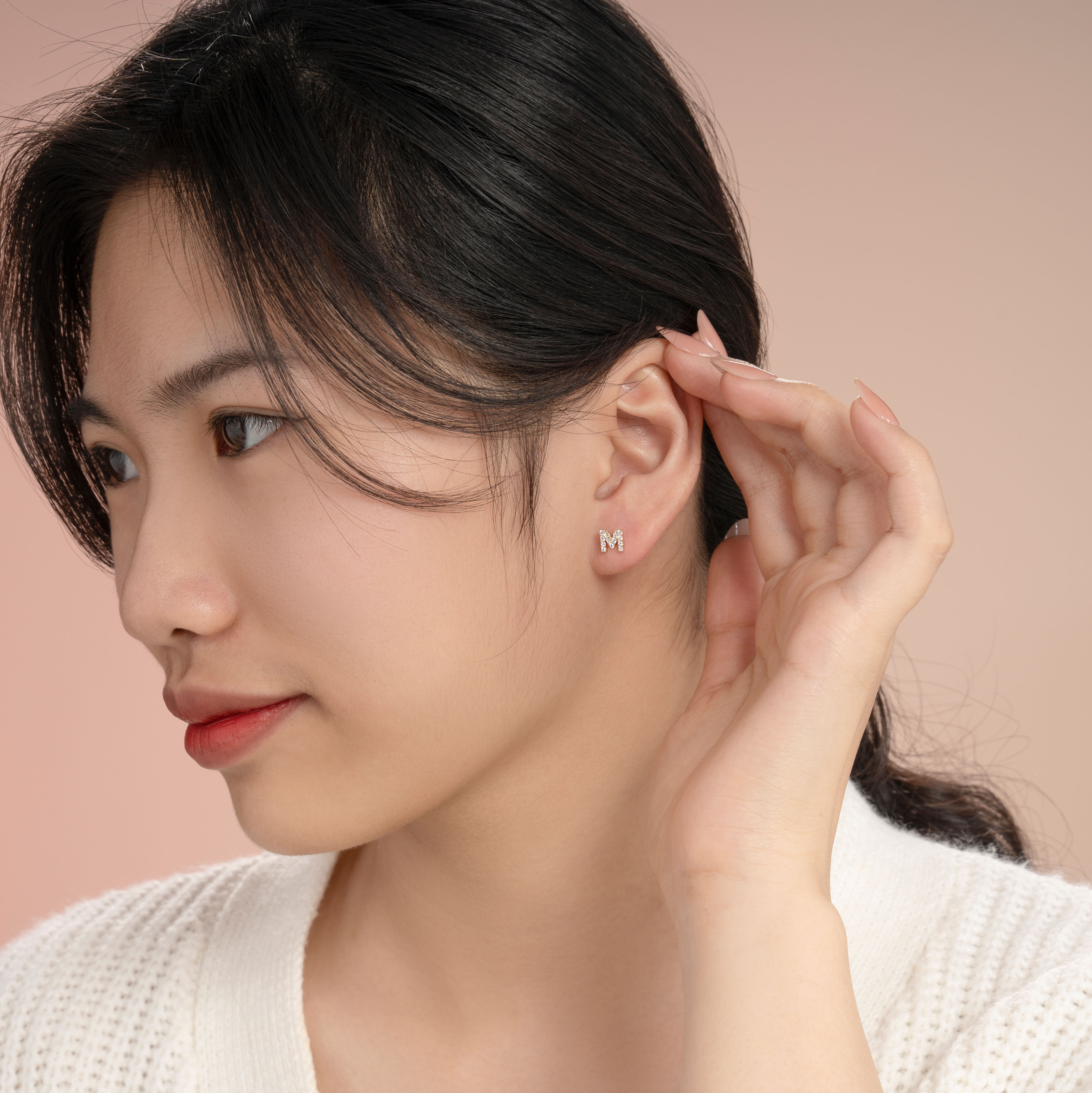 Bông Tai Nữ Chữ M Vàng Tây 14K BTAM110 Huy Thanh Jewelry