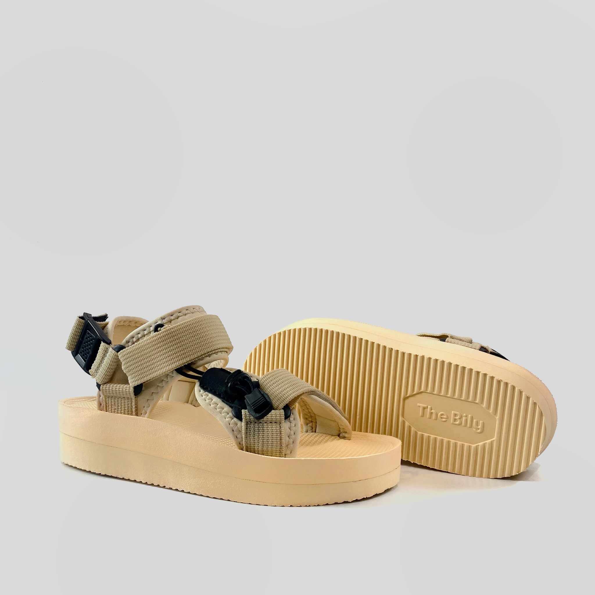 Giày Sandal Nữ The Bily 01W Quai Chéo Dây Rút - Màu Kem BL01W