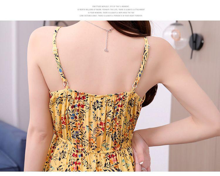 DONGSHOP Mùa hè 2023 Hàn Quốc phiên bản có thể điều chỉnh treo vest đầm mỏng mỏng trung bình dài hoa bãi biển váy