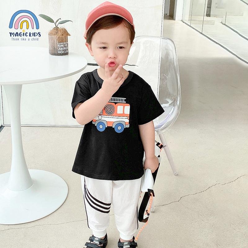 Áo thun cộc tay cho bé 2 3 4 5 6 7 tuổi cotton in hình xe co giãn thoáng mát