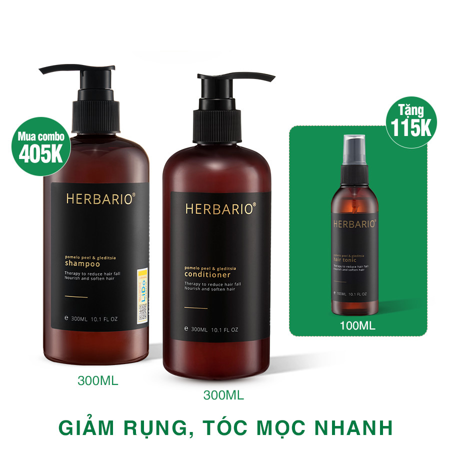 Bộ đôi Dầu Gội bồ kết & vỏ bưởi herbario 300ml + Dầu Xả Bồ Kết & vỏ bưởi Herbario 300ml (TẶNG xịt dưỡng tóc pomelo herbario 100ml)