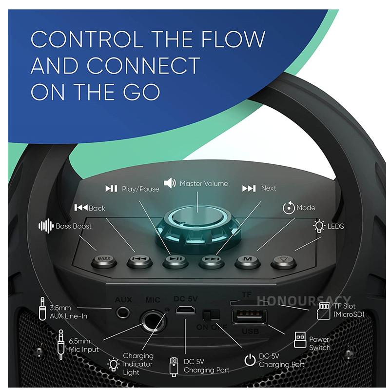 Loa Bluetooth Karaoke Di động Cột không dây di động Big Power STEREO Subwofer Bass Family Party Loa với MicrooneUSB TF Màu sắc: ZQS6122