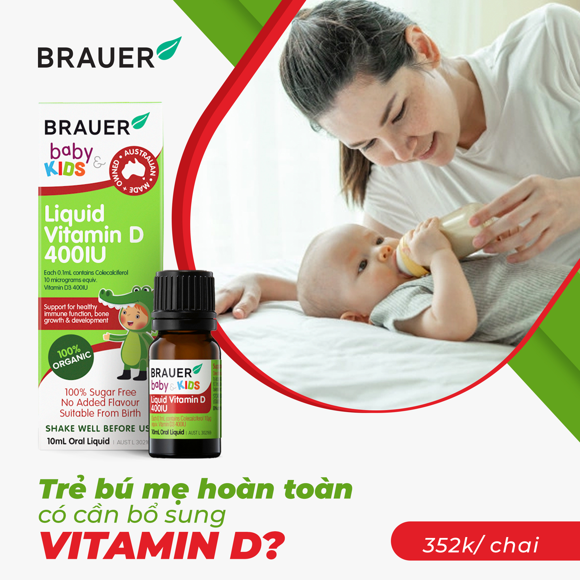 Vitamin D3 cho trẻ sơ sinh, trẻ nhỏ và người lớn Brauer Úc giúp trẻ phát triển chiều cao, phòng loãng xương, ngủ ngon, tăng sức đề kháng-OZ Slim Store