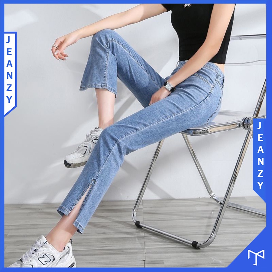 Quần jeans ống suông xẻ tà ống đứng mặc tôn dáng tôn chân