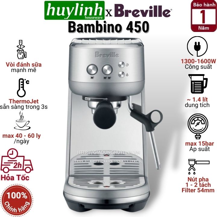 Máy pha cà phê Breville the Bambino BES 450 BSS - Hàng chính hãng