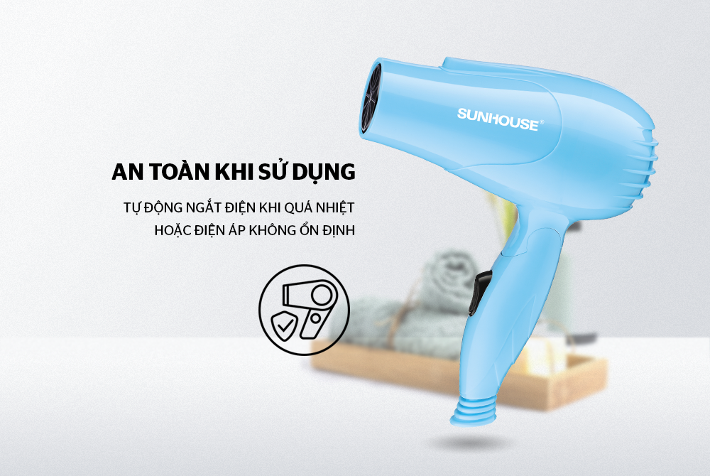 Máy sấy tóc Sunhouse SHD2306, Công suất 1200W, Có 1 công suất sấy lạnh và 2 công suất sấy nóng, Bảo hành 12 tháng