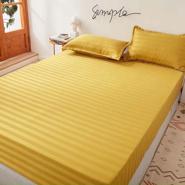 Bộ Ga Gối Cotton Kẻ 3F Lidaco Chuyên Dụng Cho Homestay, Khách Sạn - Vàng