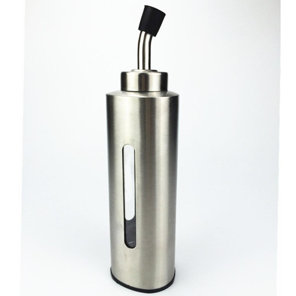 Stainless Steel Oil Vinegar Cruet Clear Glass Bottle Sealed Cap 240ml