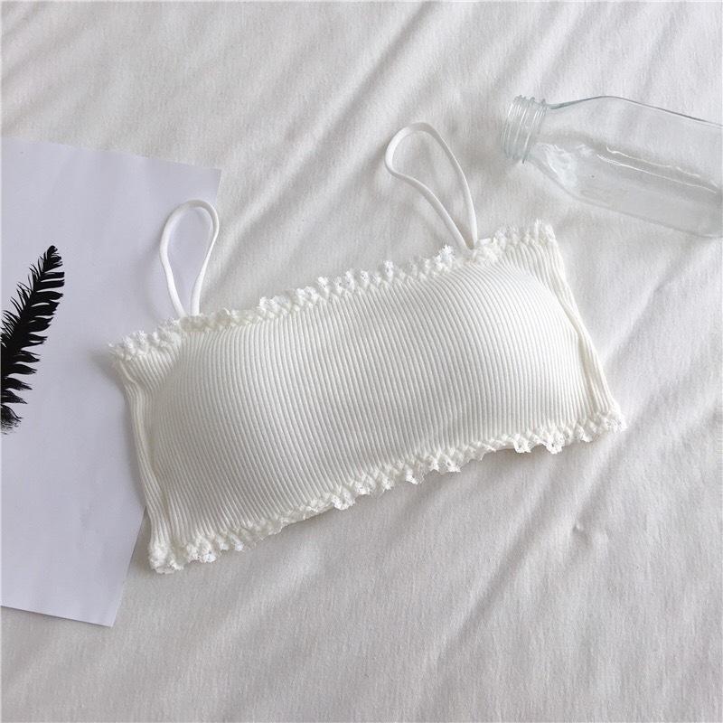 Áo bra, áo ống QUÂY CÓ QUAI VIỀN REN GÂN TĂM cài sau, có đệm lót, chất cotton, phong cách HànQuốc se.xy Nữ Women Top Tua Rua