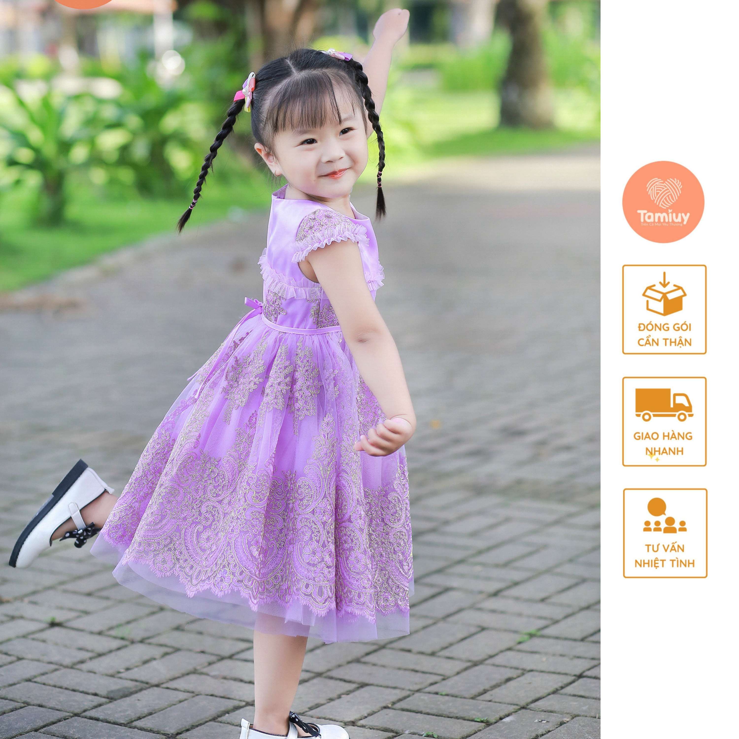 Đầm Dạ Hội Tamiuy Có Tay Ren Đăng Chân  Cao Cấp  Cho Bé Mặc Dự Tiệc Chụp Ảnh