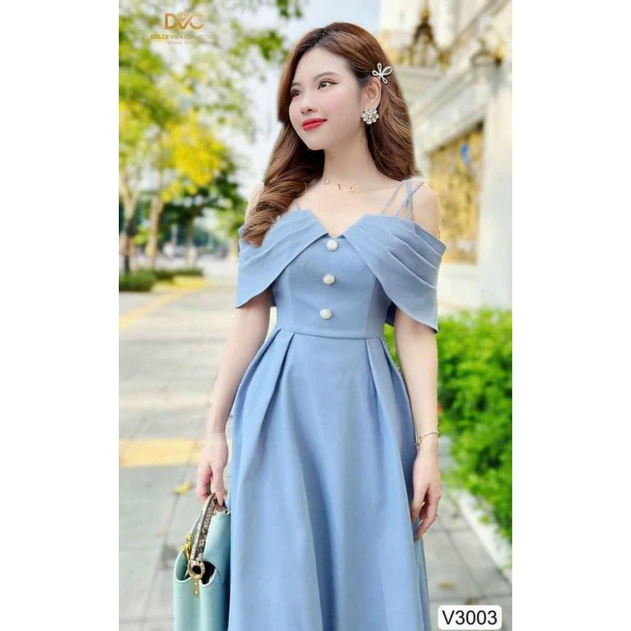 Váy đầm nữ dự tiệc trễ vai đan dây sang chảnh