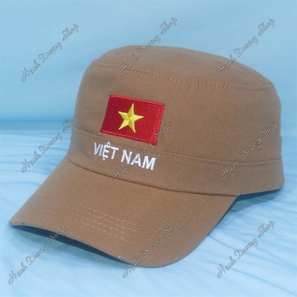 Nón lính mũ lưỡi trai đầu bằng thêu chữ Việt Nam phía sau khóa dán - Bò