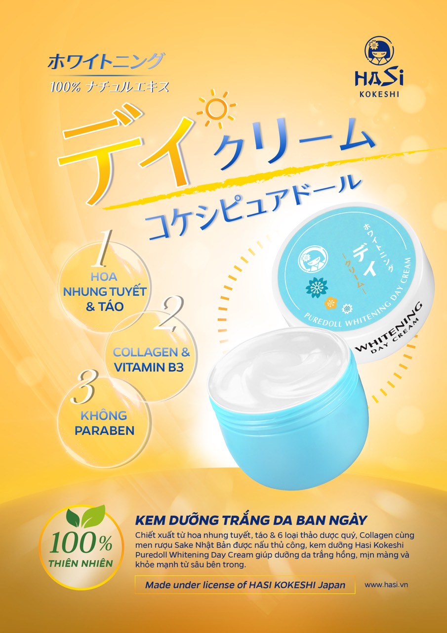 Bộ Dưỡng Da Ban Ngày &amp; Ban Đêm Hasi Kokeshi Puredoll Whitening Day Cream &amp; Night Cream