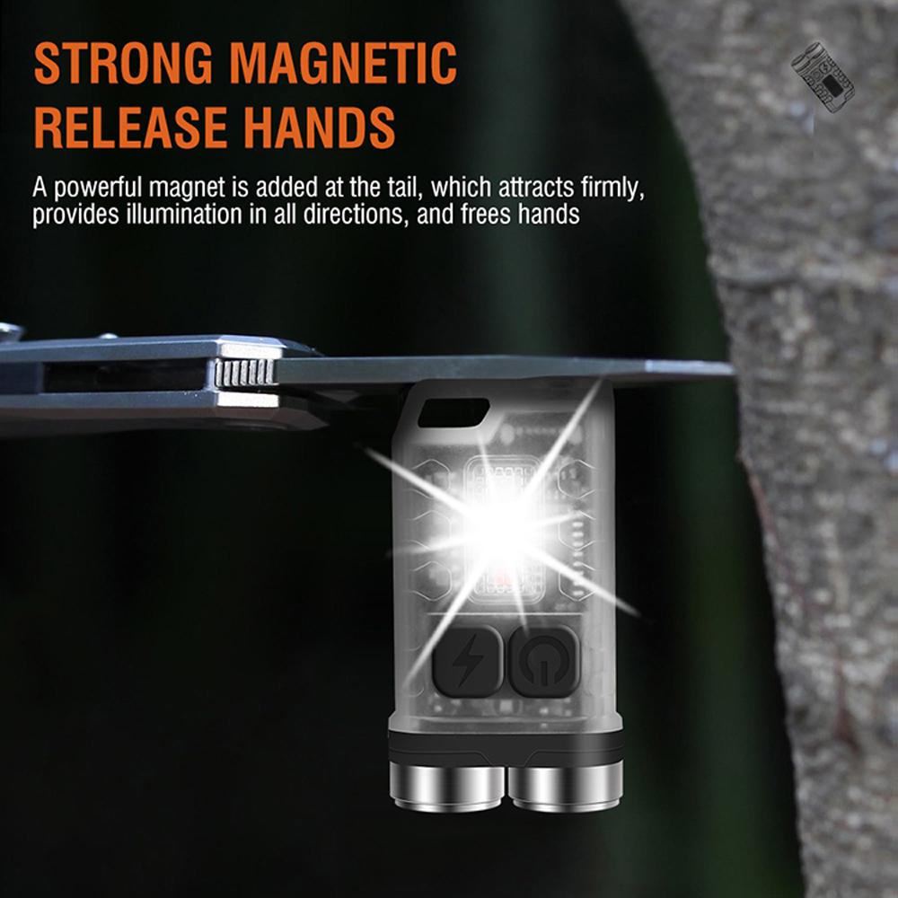 V3 Mini Flashlight LED Keychain Flashlight Rechargeable Pocket Light Waterproof with 5-Level Brightness 4-Color Light Source for Camping Hiking Emergency Use