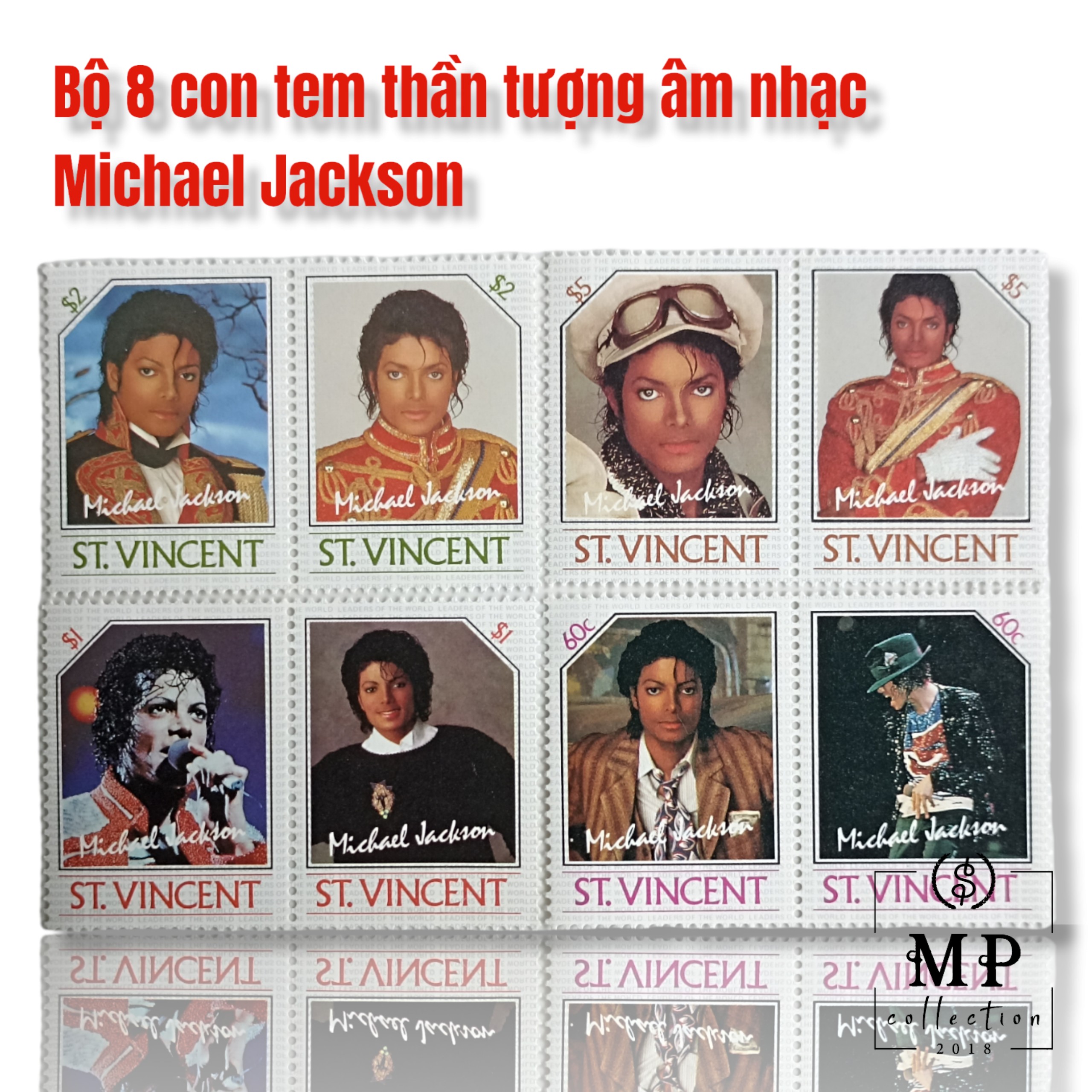 Bộ 8 con tem thần tượng âm nhạc Michael Jackson hiếm sưu tầm