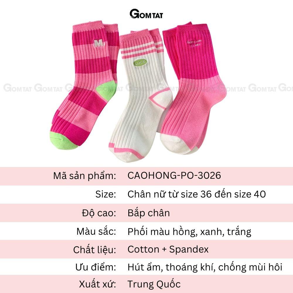 Tất nữ cổ cao cao cấp tone màu hồng dễ thương, vớ cao cổ nữ chất liệu cotton mềm mại, thấm hút - CAOHONG-PO-3026-1DOI