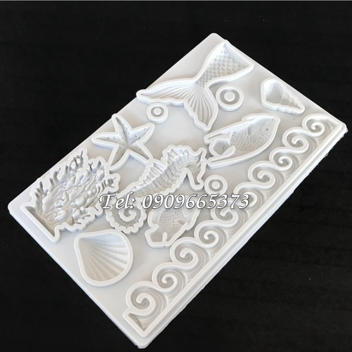 Khuôn silicon làm bánh, rau câu vĩ sao biển, sò, ốc, cá, san hô, cá ngựa - Mã số 1056