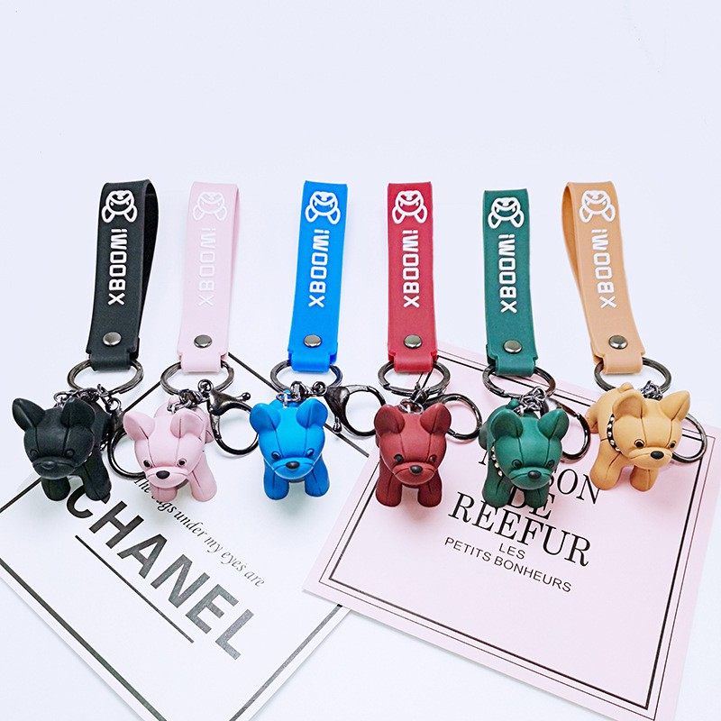 Móc khóa hình chú chó bulldog dễ thương, móc chìa khoá keychain cún dog nhiều màu