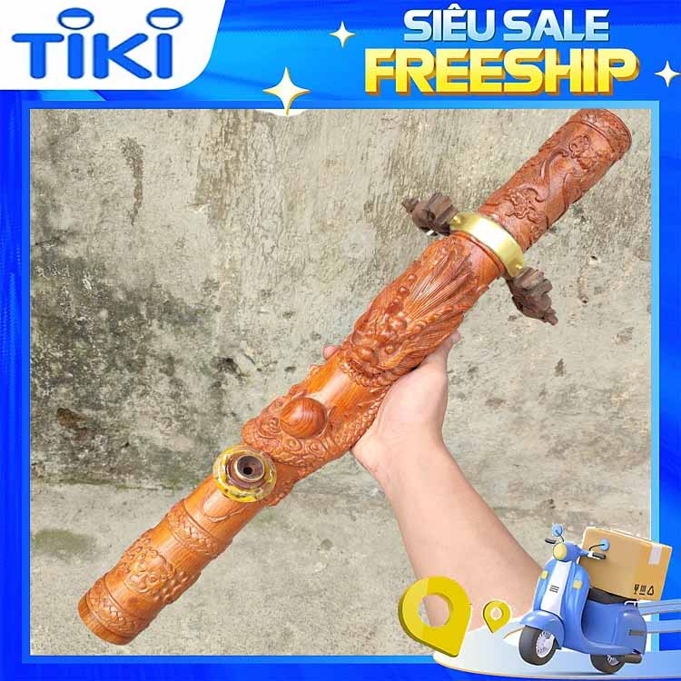 Điếu Cày gỗ hương dài nguyên khối đục rồng dài 60cm