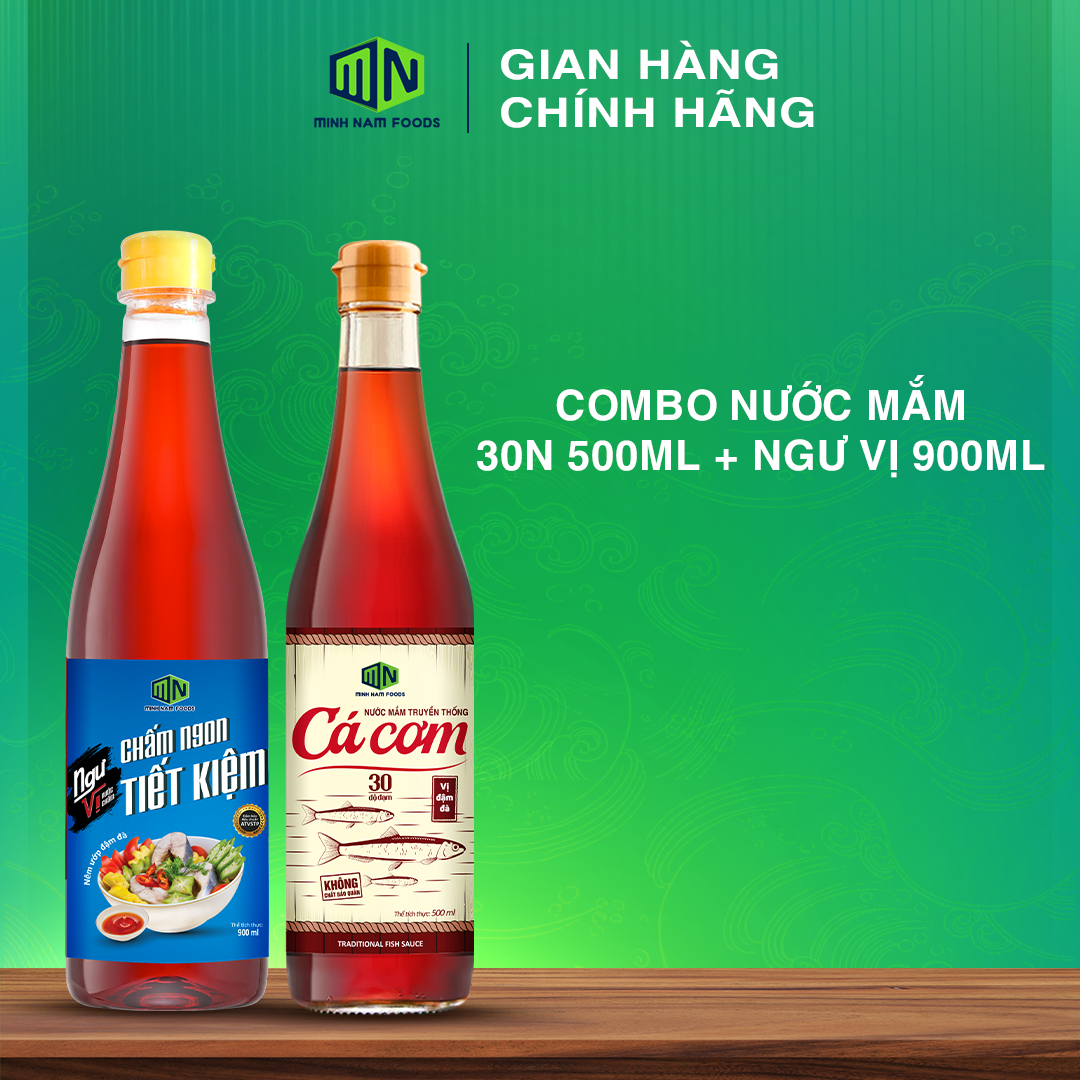 COMBO Nước Mắm Phú Quốc Cá Cơm 30 Độ 500ML + Nước Chấm Ngư Vị 900ML - Minh Nam Foods