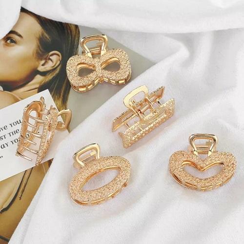 Set 5 Kẹp Tóc Đính Đá Vân Nổi Mạ Vàng Phong Cách Hàn Quốc Cho Nữ
