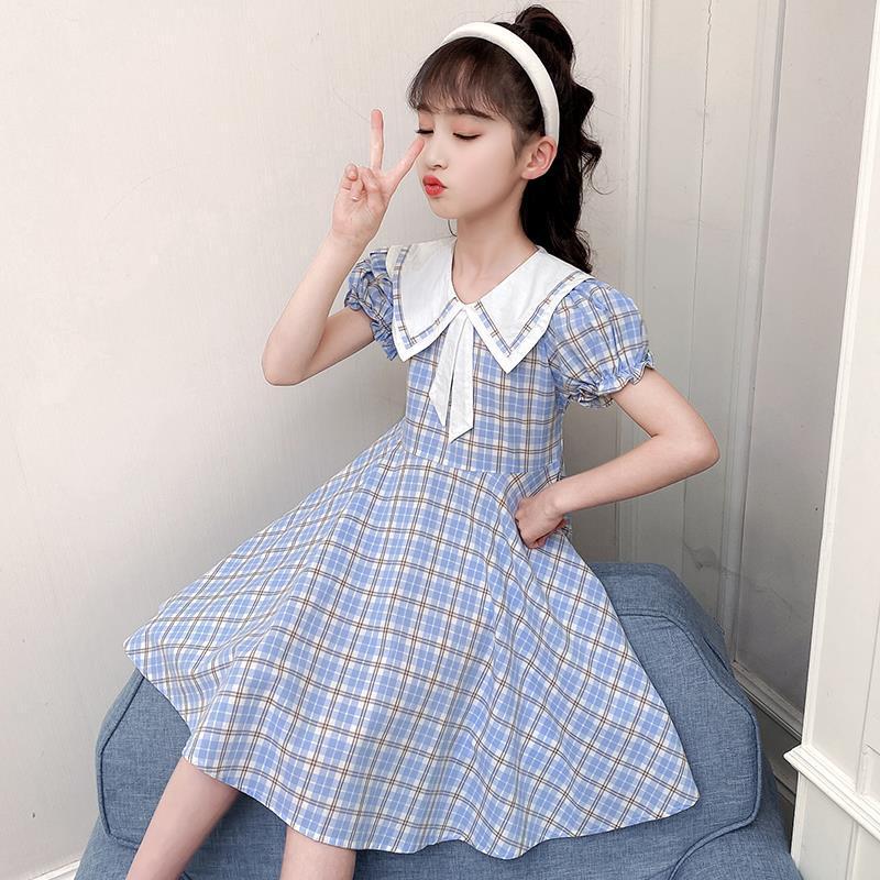 TOBE1SHOP Váy mùa hè cho bé gái 2023 Trẻ em cổ áo hải quân Hàn Quốc váy kẻ sọc đỏ