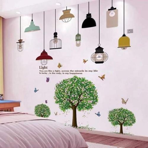 DECAL DÁN TƯỜNG CHÙM ĐÈN LIGHT VÀ BA CÂY XANH - HP519