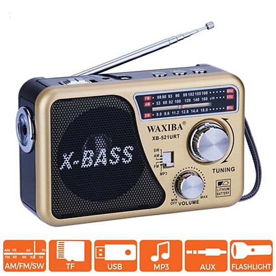 Đài Radio FM WAXIBA XB-521URT  Đài FM 521 Có Hỗ Trợ Thẻ Nhớ TF Và USB Có Đèn Pin . Bảo Hành Lên Đến 6Tháng-Hàng Chính Hãng