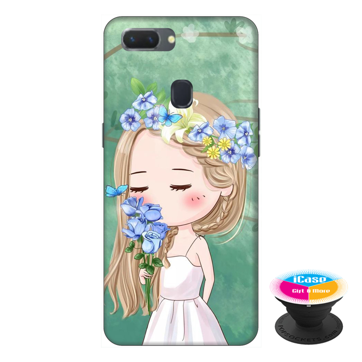 Ốp lưng điện thoại Oppo A5S hình Cô Gái và Hoa tặng kèm giá đỡ điện thoại iCase xinh xắn - Hàng chính hãng