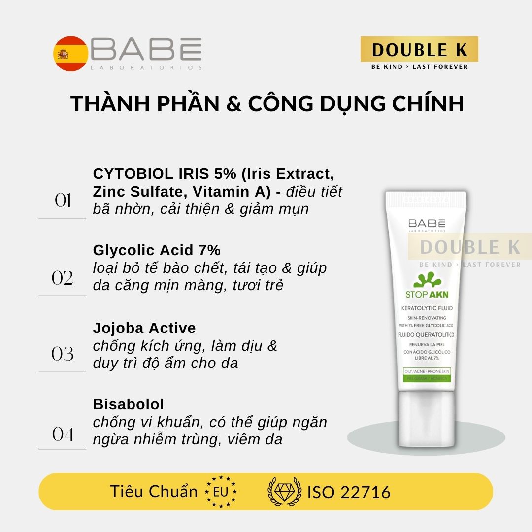 Tẩy Tế Bào Chết Chuyên Sâu BABE Stop AKN Keratolytic Fluid | Double K