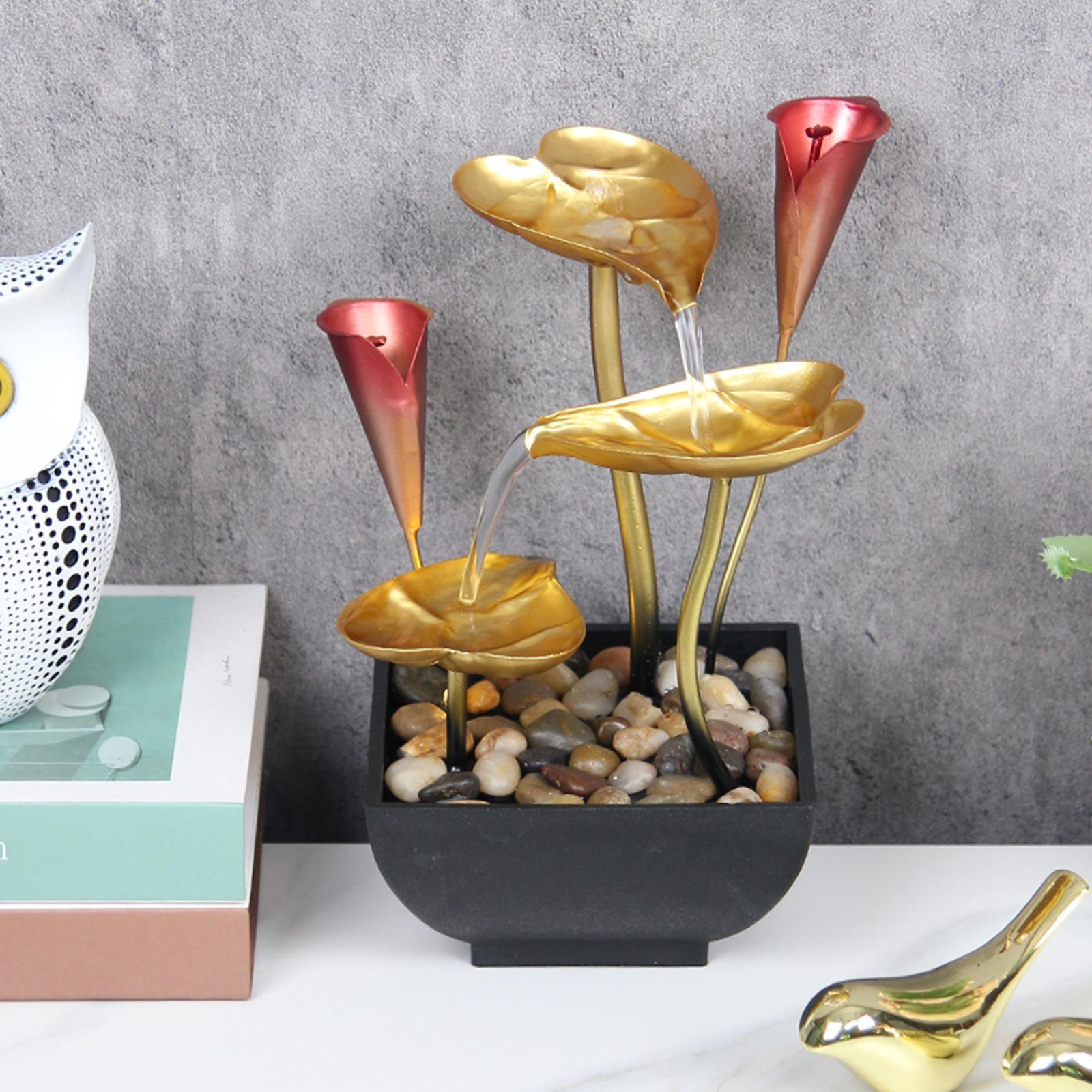 Tabletop Water Fountain Waterfall Desktop Warm Light for Indoor Bedroom Home