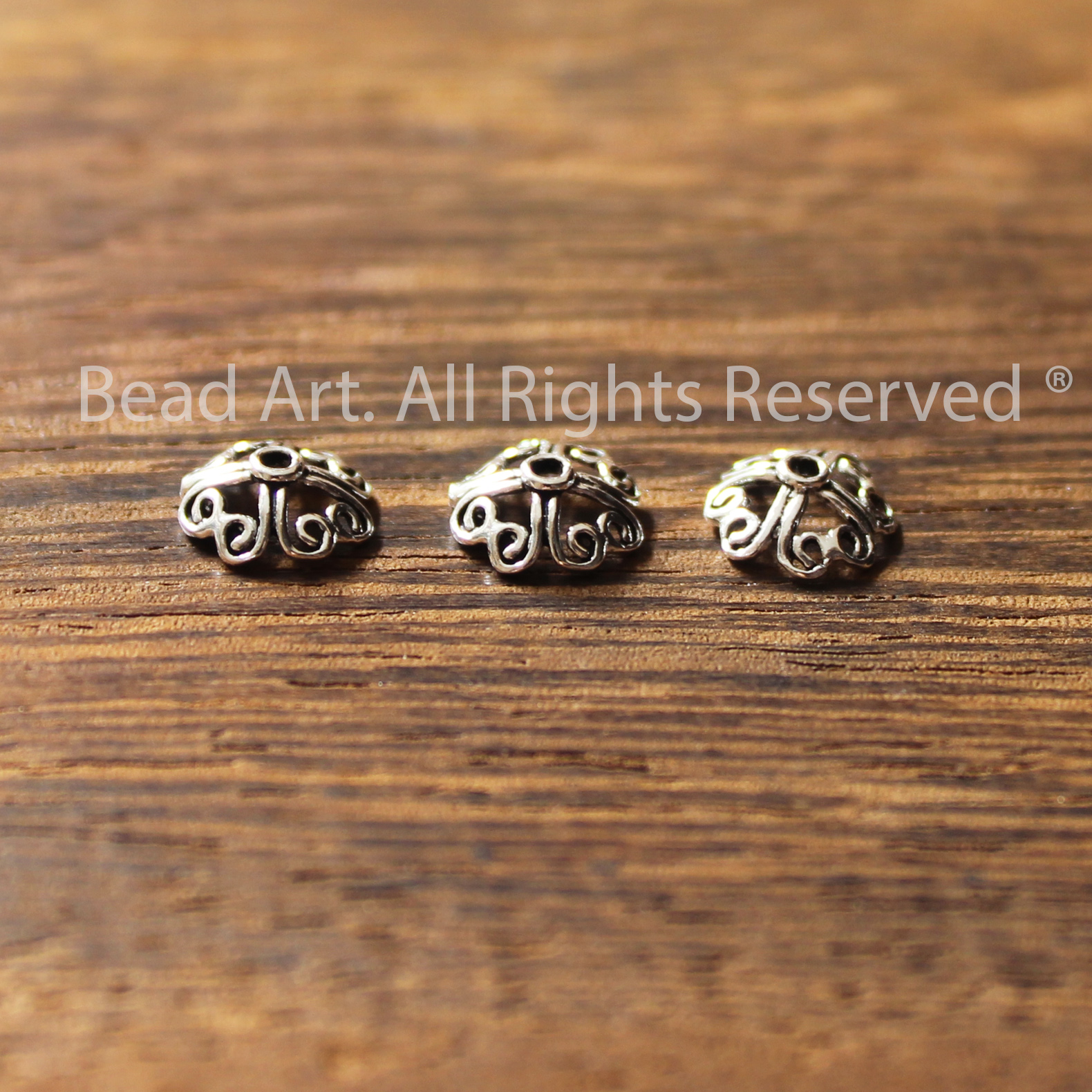 Charm Ốp Hình Hoa Trái Tim Bạc 925, Charm Phối Vòng Tay Phong Thuỷ, Chuỗi Hạt, Phong Cách Bạc Thái - Bead Art