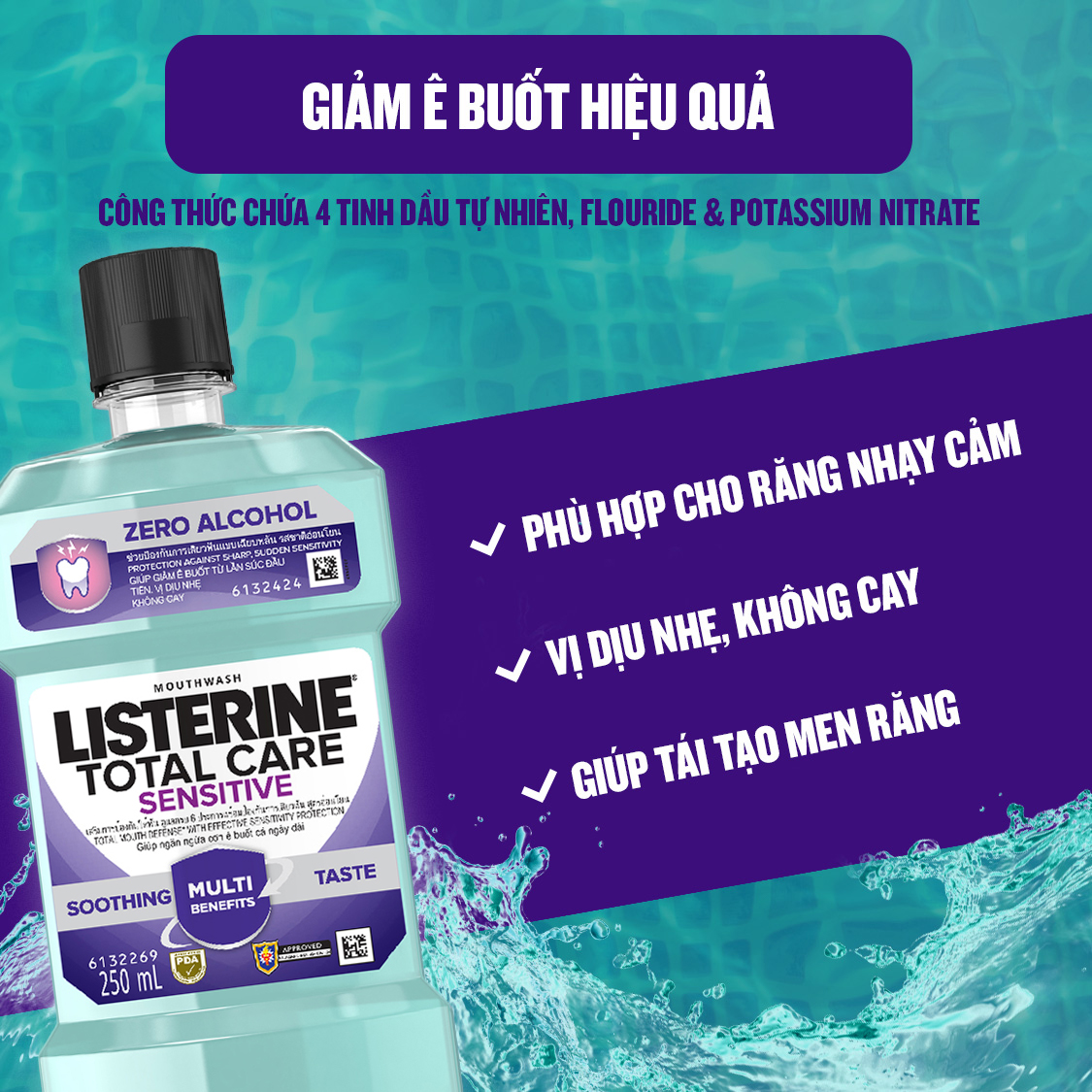 Nước súc miệng chăm sóc toàn diện Listerine Total Care Mouthwash 250ml