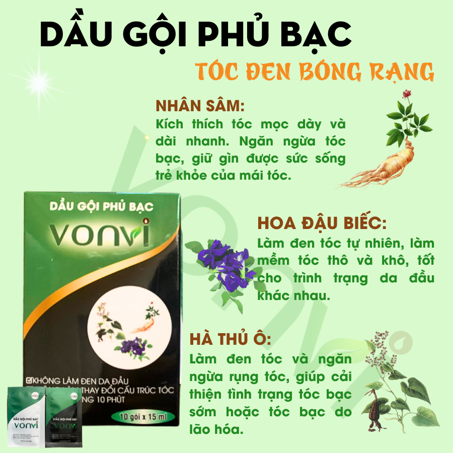 Dầu Gội Phủ Bạc Đen Tóc Thuốc Nhuộm Tóc Đen Tạm Thời Tại Nhà Theo Dạng Gói VONVI