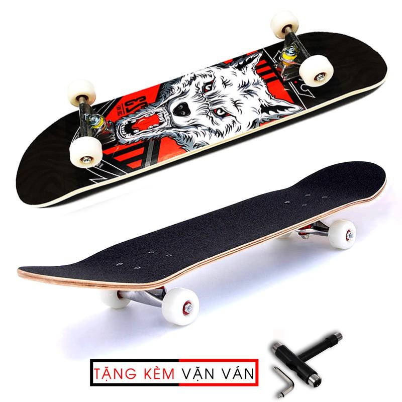 Ván trượt skateboard thể thao chất liệu gỗ phong ép cao cấp 7 lớp mặt nhám trẻ em và người lớn - tặng vặn ván