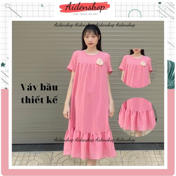 Váy bầu thiết kế công sở mát Aidenshop Đầm bầu dự tiệc dài 2 lớp mùa hè VB22