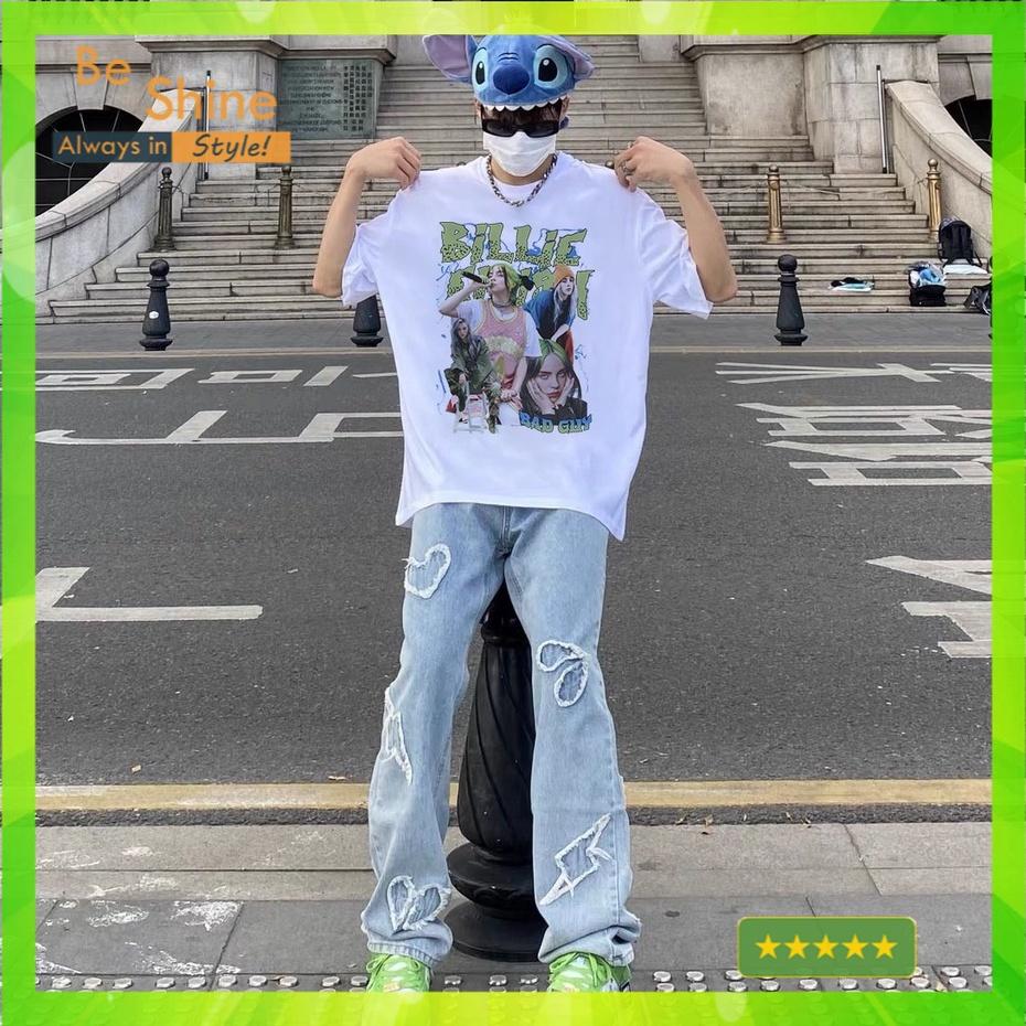 Áo thun Billie Eilish form rộng tay lỡ, áo phông unisex cotton in hoạt tiết